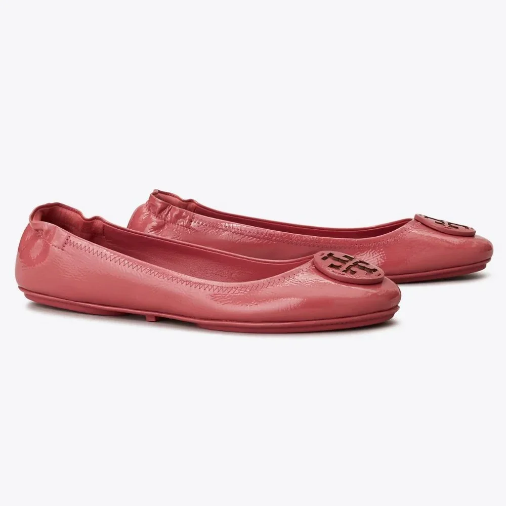 Tory Burch $228 Minnie Travel Ballet Flats Patent Washed Berry